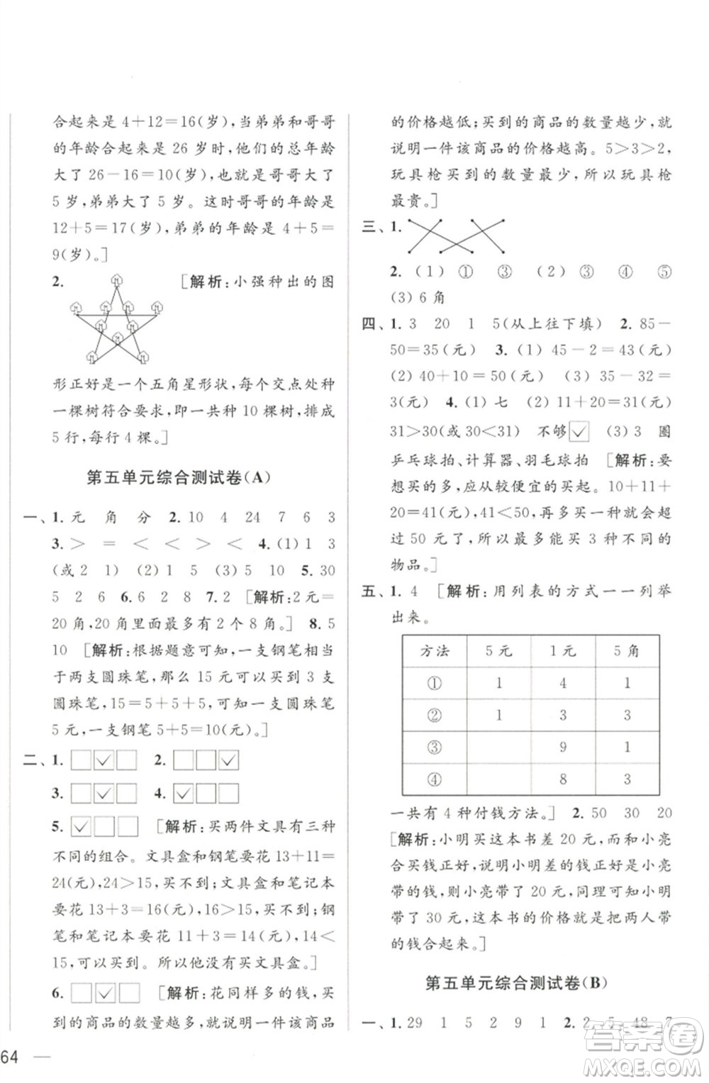 北京教育出版社2023春季亮點(diǎn)給力大試卷一年級(jí)數(shù)學(xué)下冊(cè)江蘇版參考答案