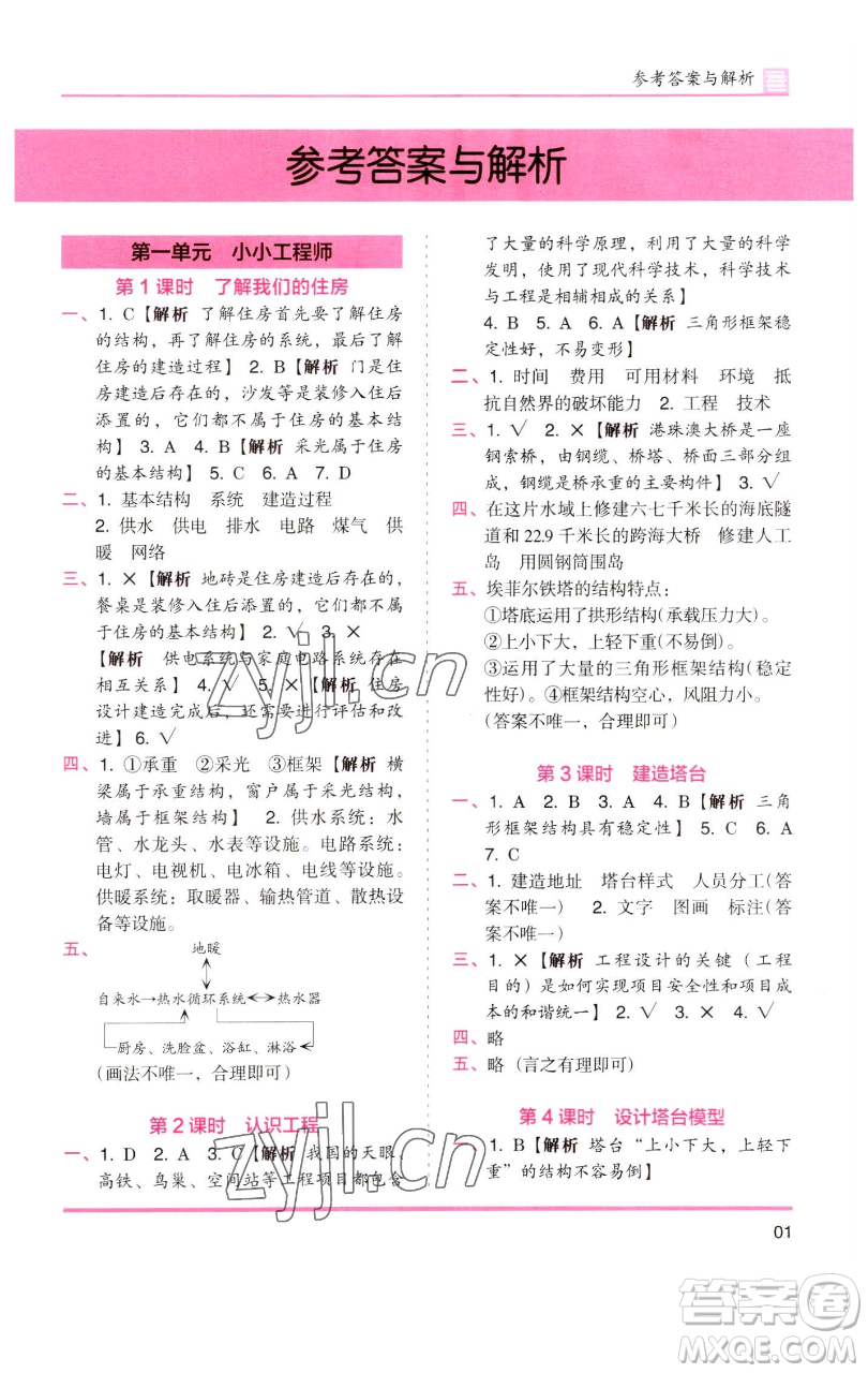湖南師范大學(xué)出版社2023木頭馬分層課課練六年級(jí)科學(xué)下冊(cè)教科版參考答案