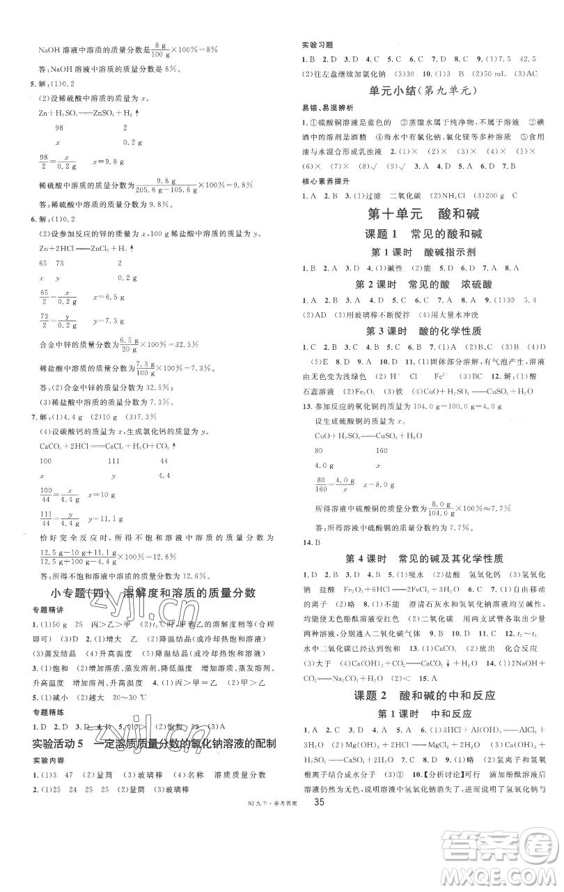 開明出版社2023名校課堂九年級化學下冊人教版參考答案