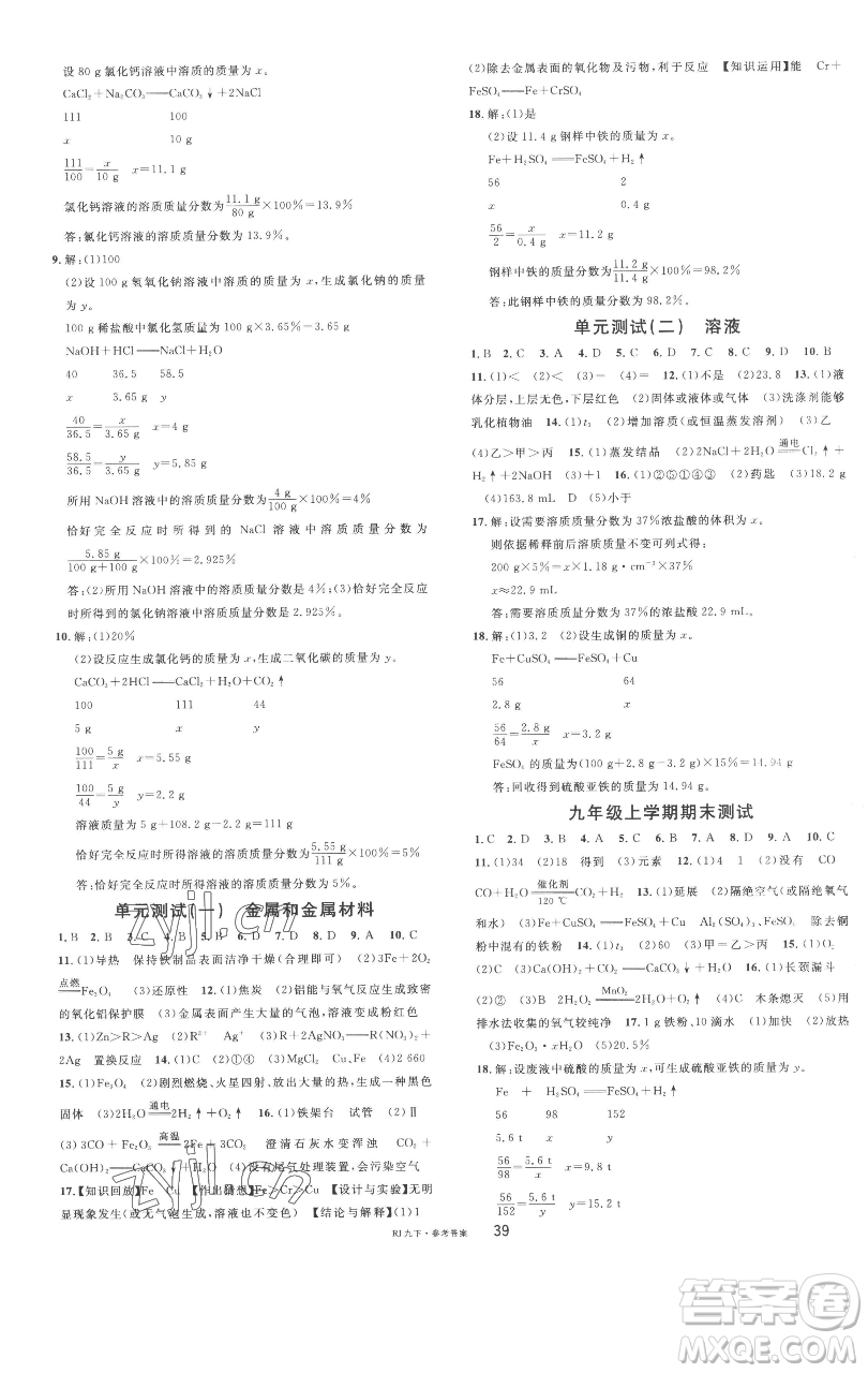 開明出版社2023名校課堂九年級化學下冊人教版參考答案