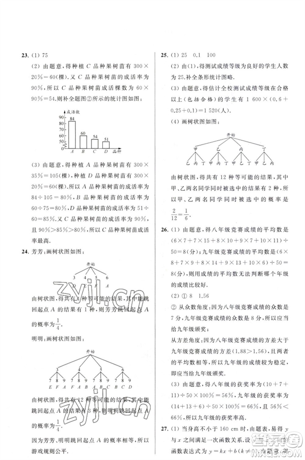 延邊教育出版社2023春季亮點給力大試卷九年級數(shù)學(xué)下冊蘇科版參考答案