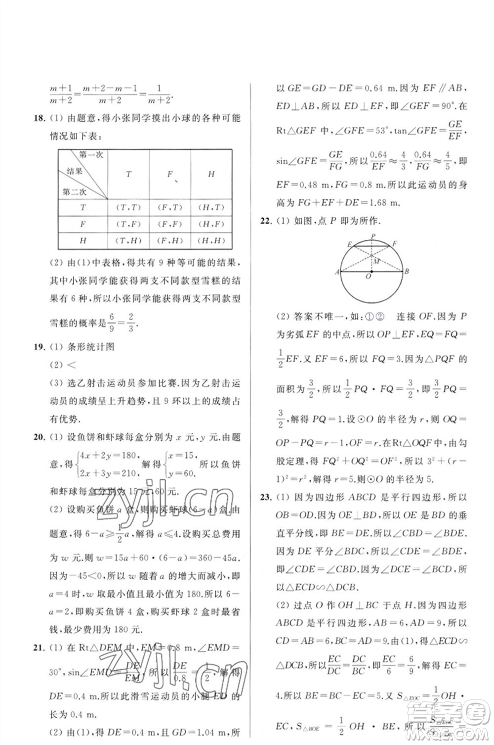 延邊教育出版社2023春季亮點給力大試卷九年級數(shù)學(xué)下冊蘇科版參考答案