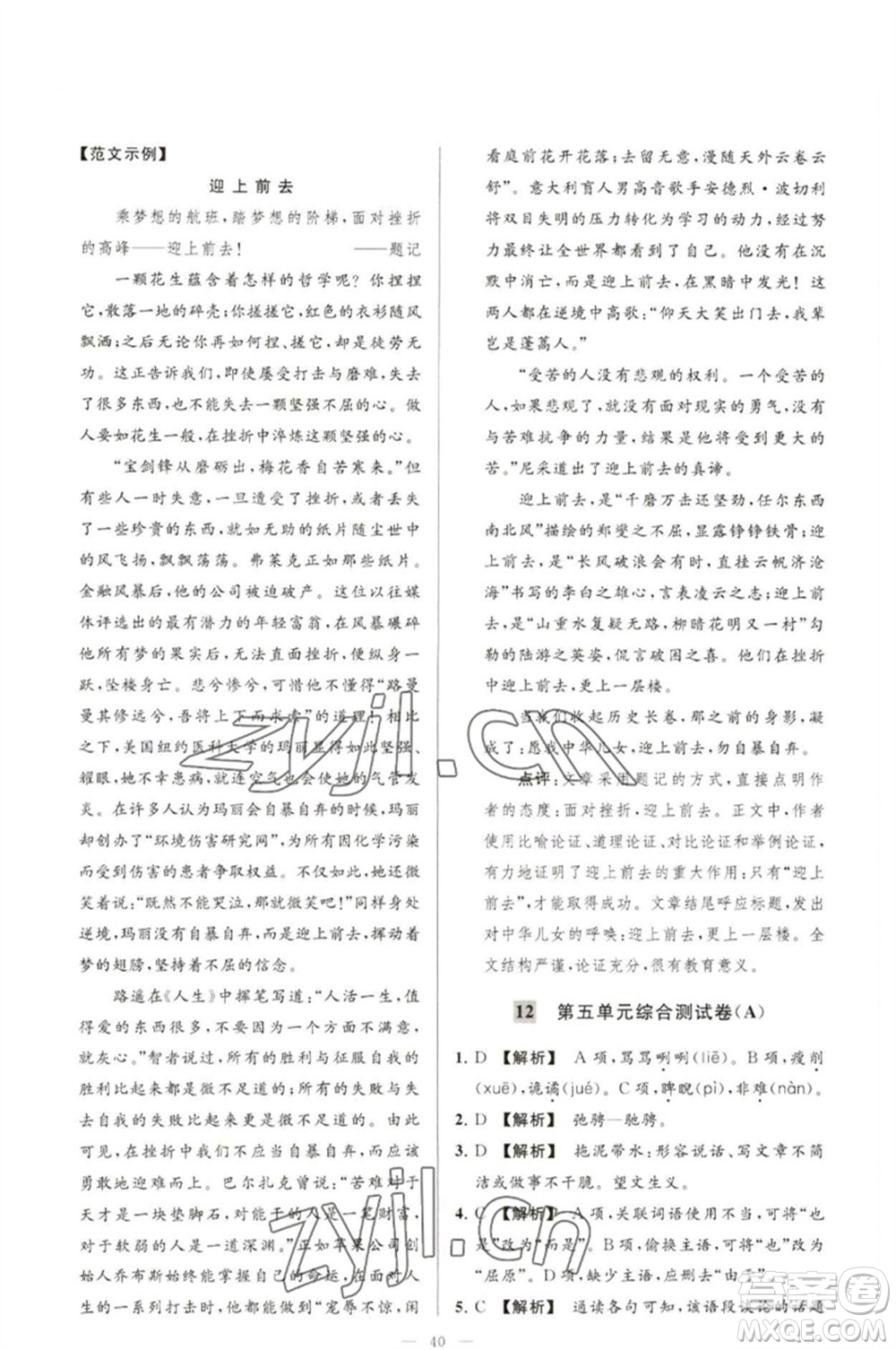延邊教育出版社2023春季亮點(diǎn)給力大試卷九年級語文下冊人教版參考答案