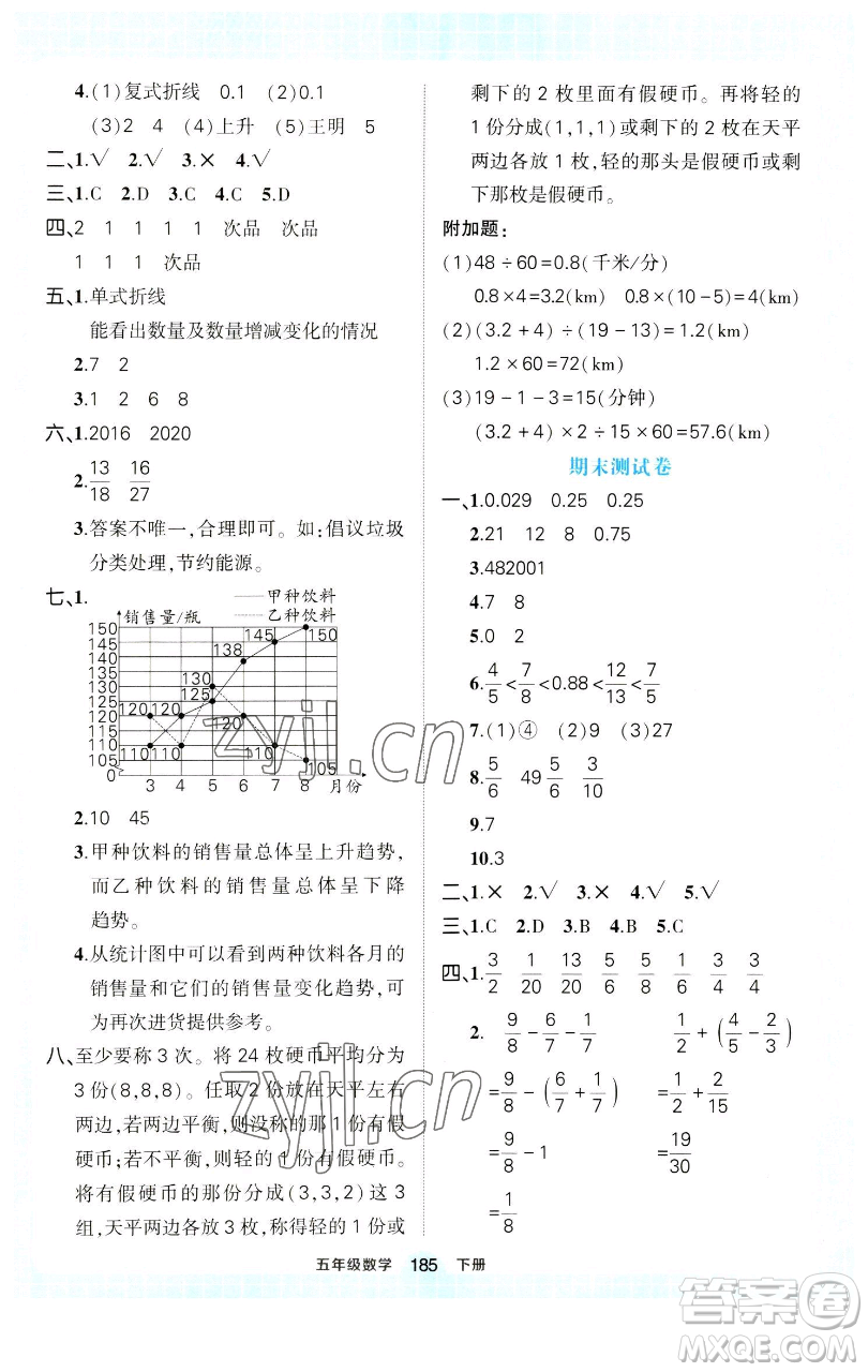 西安出版社2023狀元成才路狀元作業(yè)本五年級數(shù)學下冊人教版參考答案