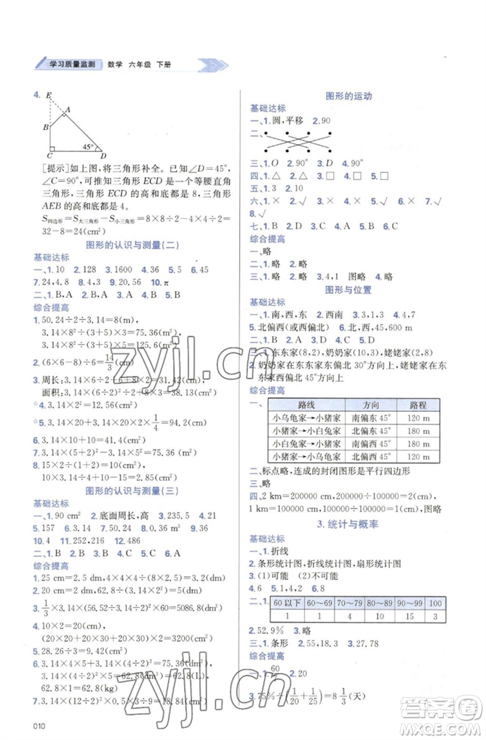 天津教育出版社2023學(xué)習質(zhì)量監(jiān)測六年級數(shù)學(xué)下冊人教版參考答案