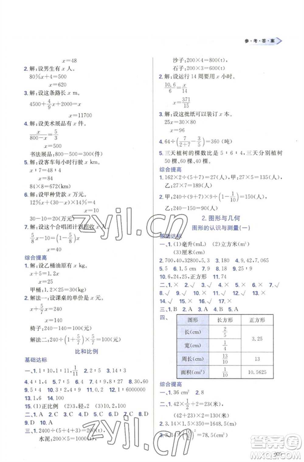 天津教育出版社2023學(xué)習質(zhì)量監(jiān)測六年級數(shù)學(xué)下冊人教版參考答案