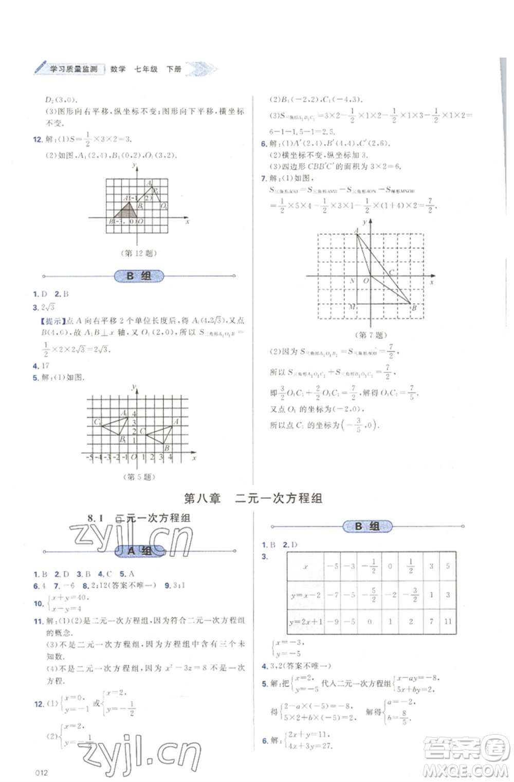 天津教育出版社2023學(xué)習(xí)質(zhì)量監(jiān)測七年級(jí)數(shù)學(xué)下冊(cè)人教版參考答案