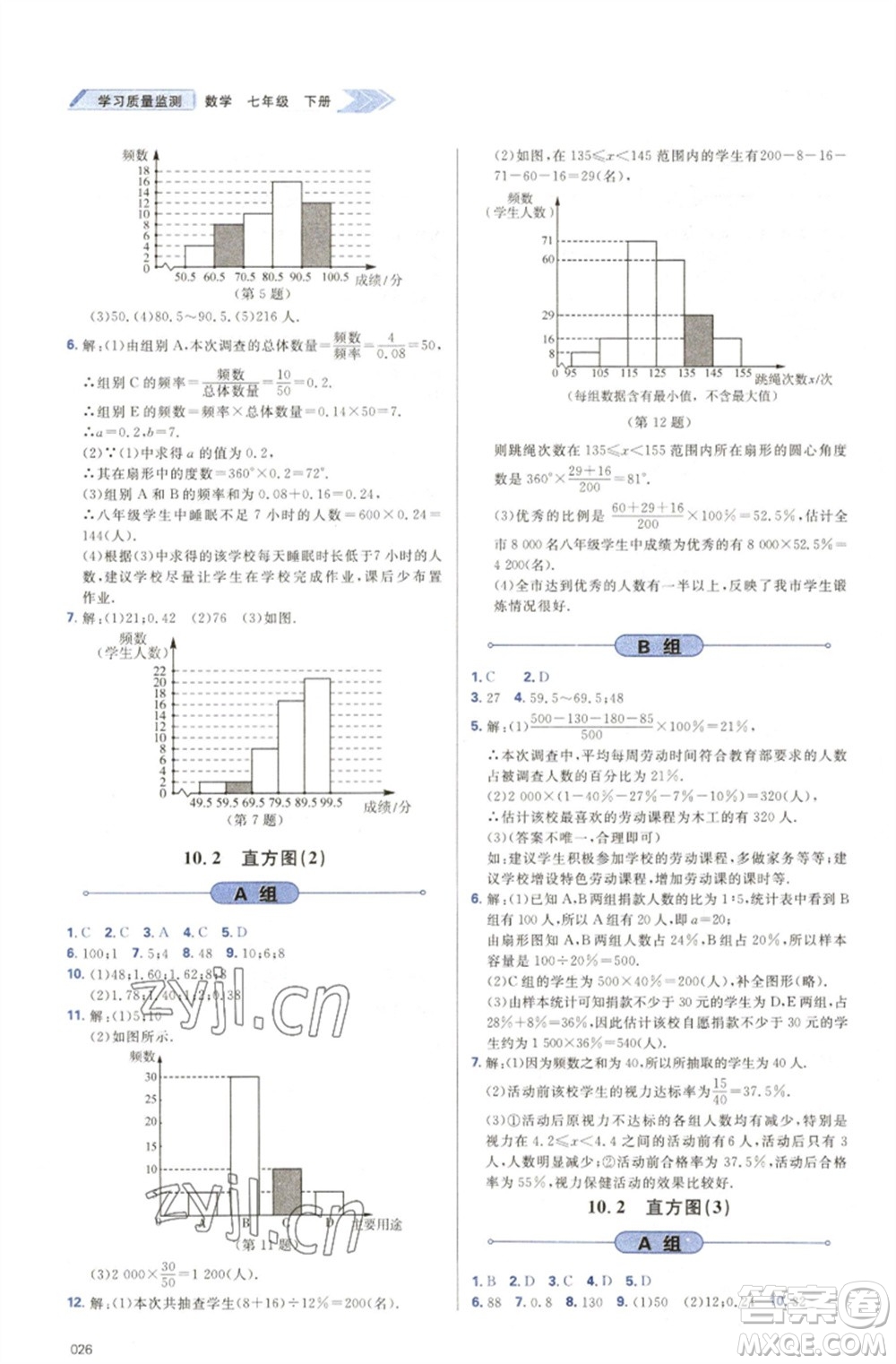 天津教育出版社2023學(xué)習(xí)質(zhì)量監(jiān)測七年級(jí)數(shù)學(xué)下冊(cè)人教版參考答案