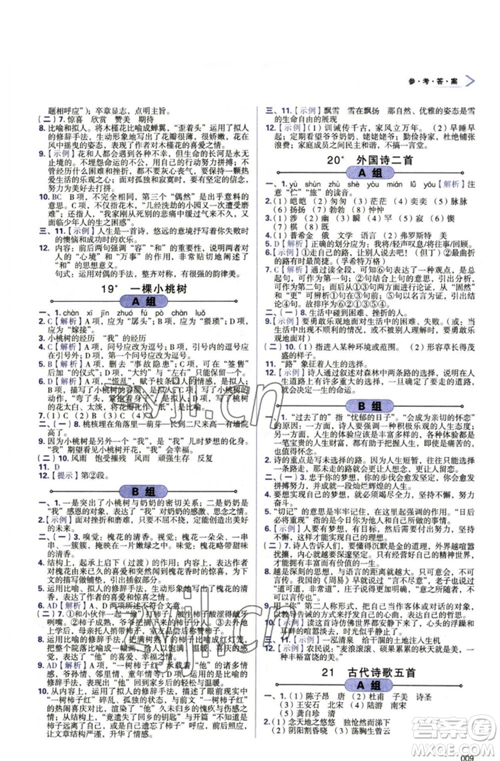 天津教育出版社2023學(xué)習(xí)質(zhì)量監(jiān)測(cè)七年級(jí)語(yǔ)文下冊(cè)人教版參考答案