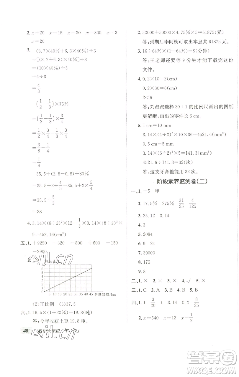 新疆青少年出版社2023海淀單元測試AB卷六年級數(shù)學(xué)下冊人教版參考答案