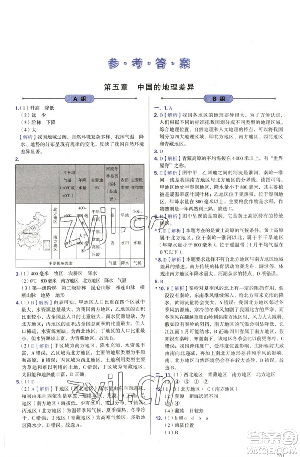 天津教育出版社2023學(xué)習(xí)質(zhì)量監(jiān)測(cè)八年級(jí)地理下冊(cè)人教版參考答案