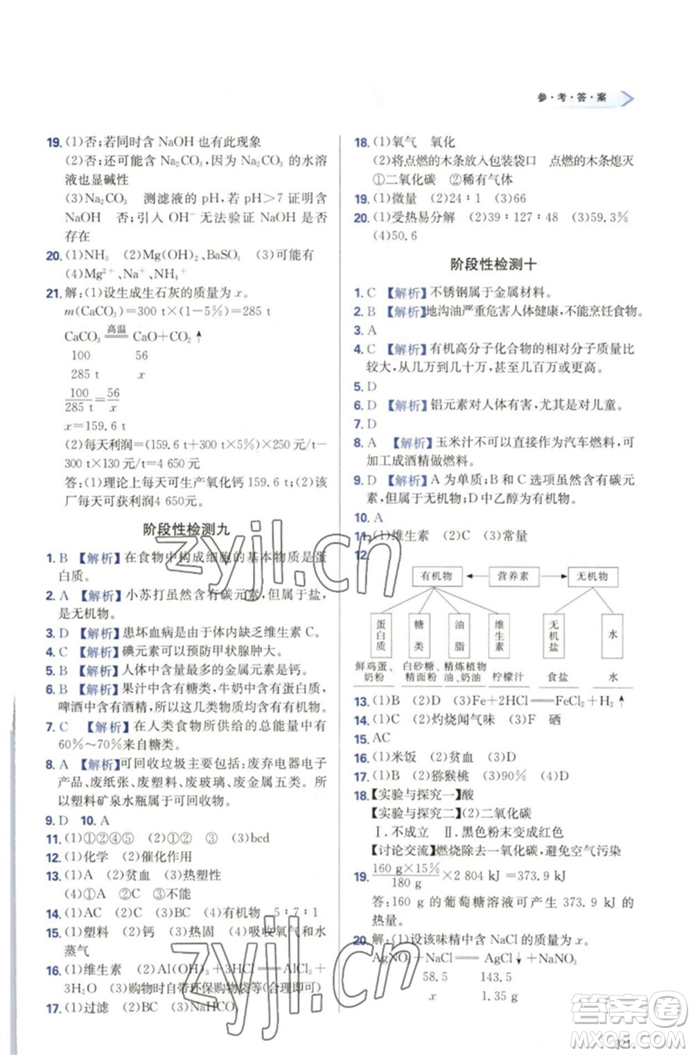天津教育出版社2023學(xué)習(xí)質(zhì)量監(jiān)測九年級化學(xué)下冊人教版參考答案
