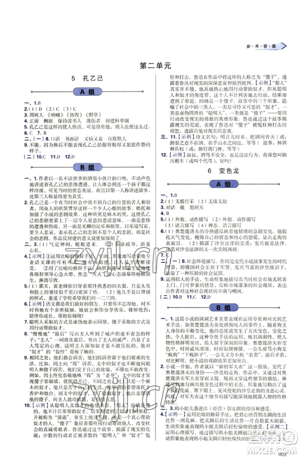 天津教育出版社2023學(xué)習(xí)質(zhì)量監(jiān)測(cè)九年級(jí)語(yǔ)文下冊(cè)人教版參考答案