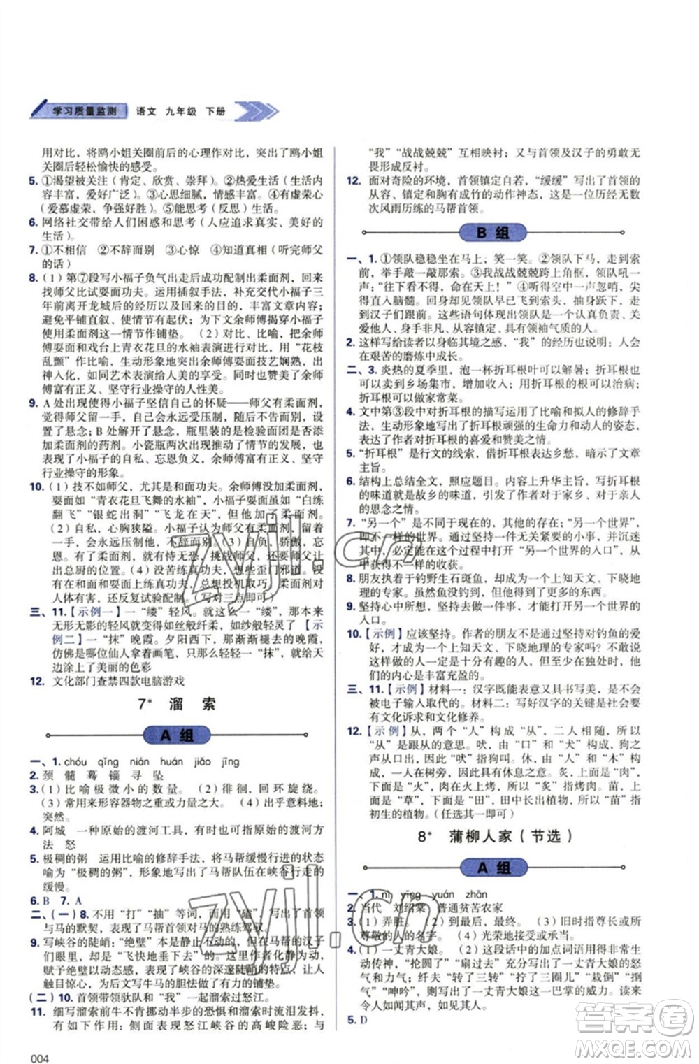 天津教育出版社2023學(xué)習(xí)質(zhì)量監(jiān)測(cè)九年級(jí)語(yǔ)文下冊(cè)人教版參考答案