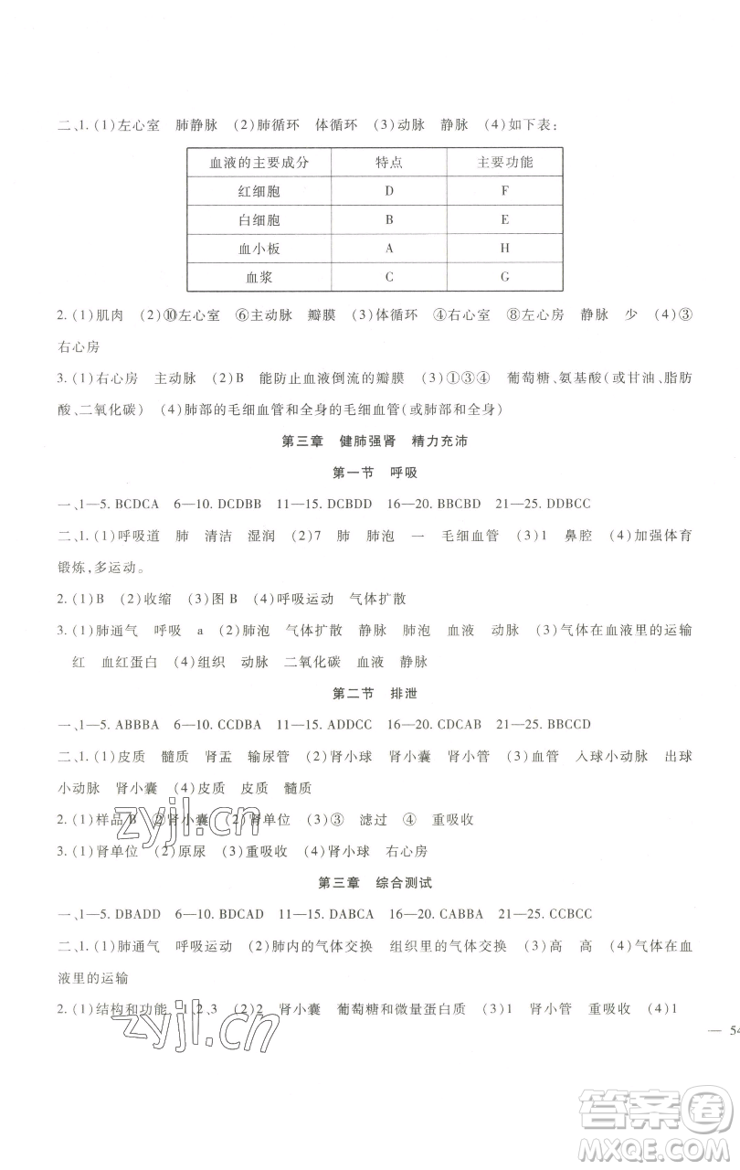 新疆文化出版社2023海淀金卷七年級(jí)生物下冊(cè)冀少版參考答案