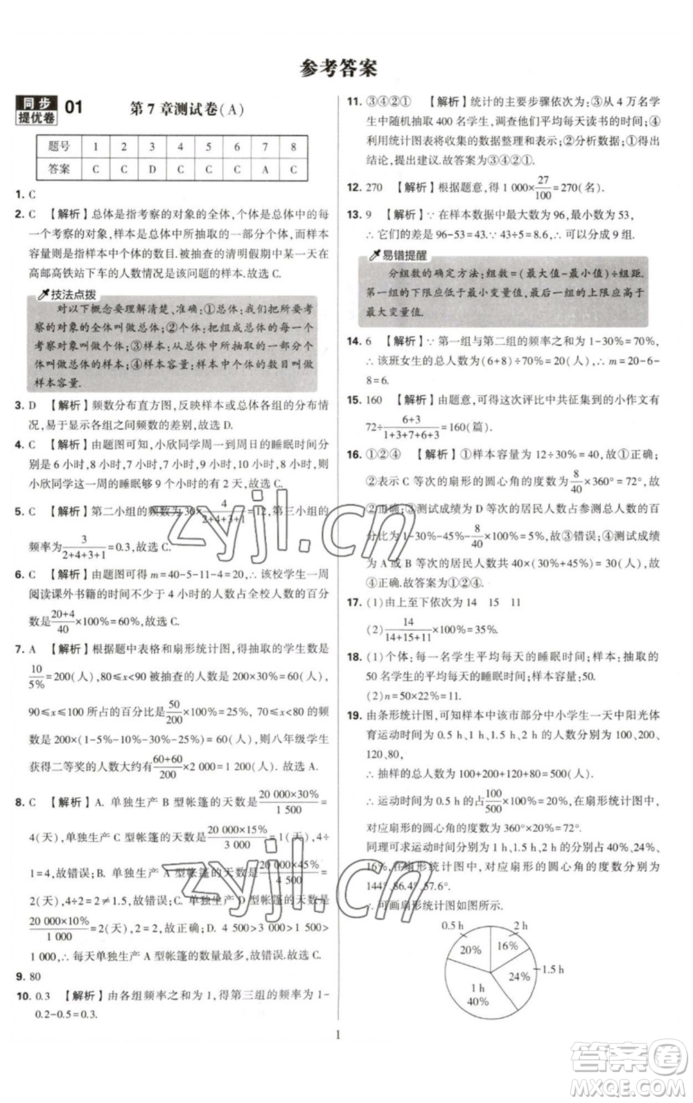 河海大學出版社2023學霸提優(yōu)大試卷八年級數(shù)學下冊蘇科版參考答案
