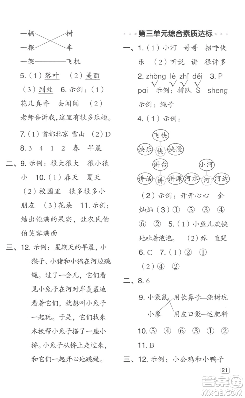 吉林教育出版社2023綜合應(yīng)用創(chuàng)新題典中點(diǎn)一年級(jí)語(yǔ)文下冊(cè)人教版浙江專版參考答案