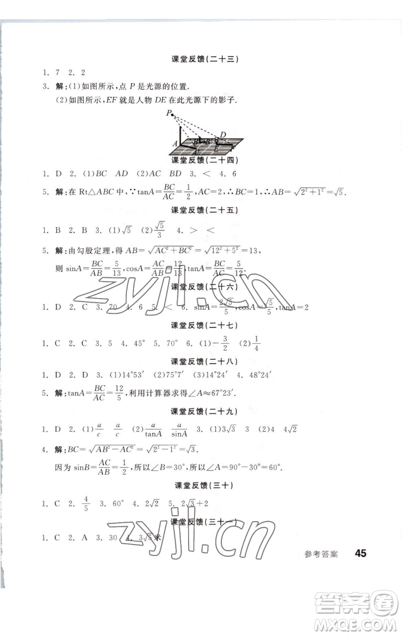 浙江教育出版社2023全品學(xué)練考九年級(jí)數(shù)學(xué)下冊(cè)蘇科版徐州專版參考答案