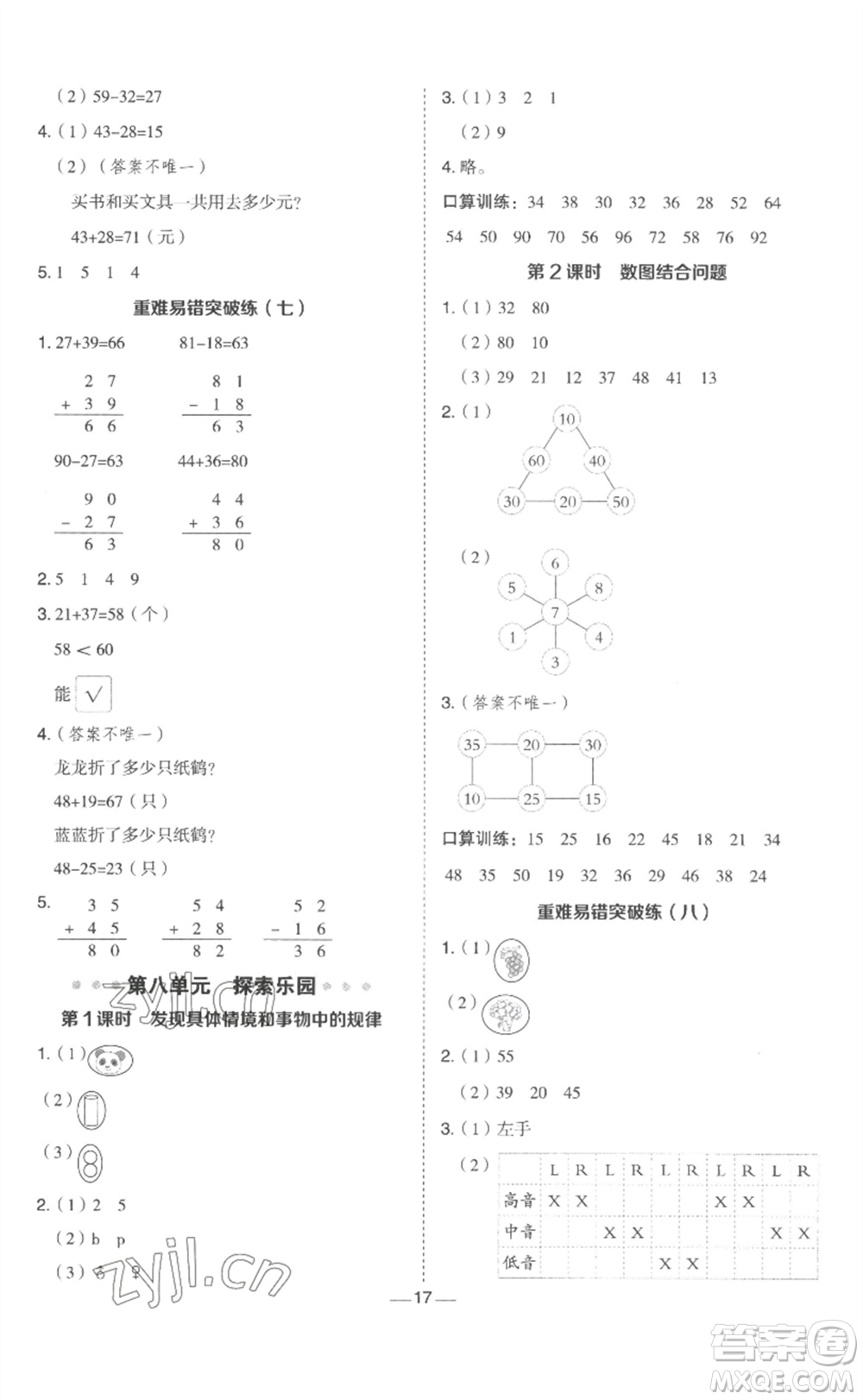 山西教育出版社2023綜合應(yīng)用創(chuàng)新題典中點一年級數(shù)學(xué)下冊冀教版參考答案