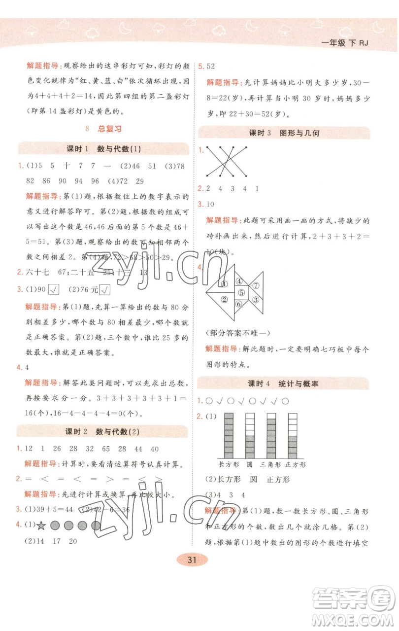 陜西師范大學出版總社有限公司2023黃岡同步練一日一練一年級數(shù)學下冊人教版參考答案