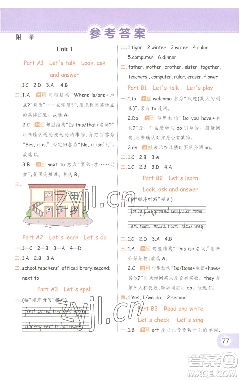 陜西師范大學(xué)出版總社有限公司2023黃岡同步練一日一練四年級英語下冊人教PEP版參考答案