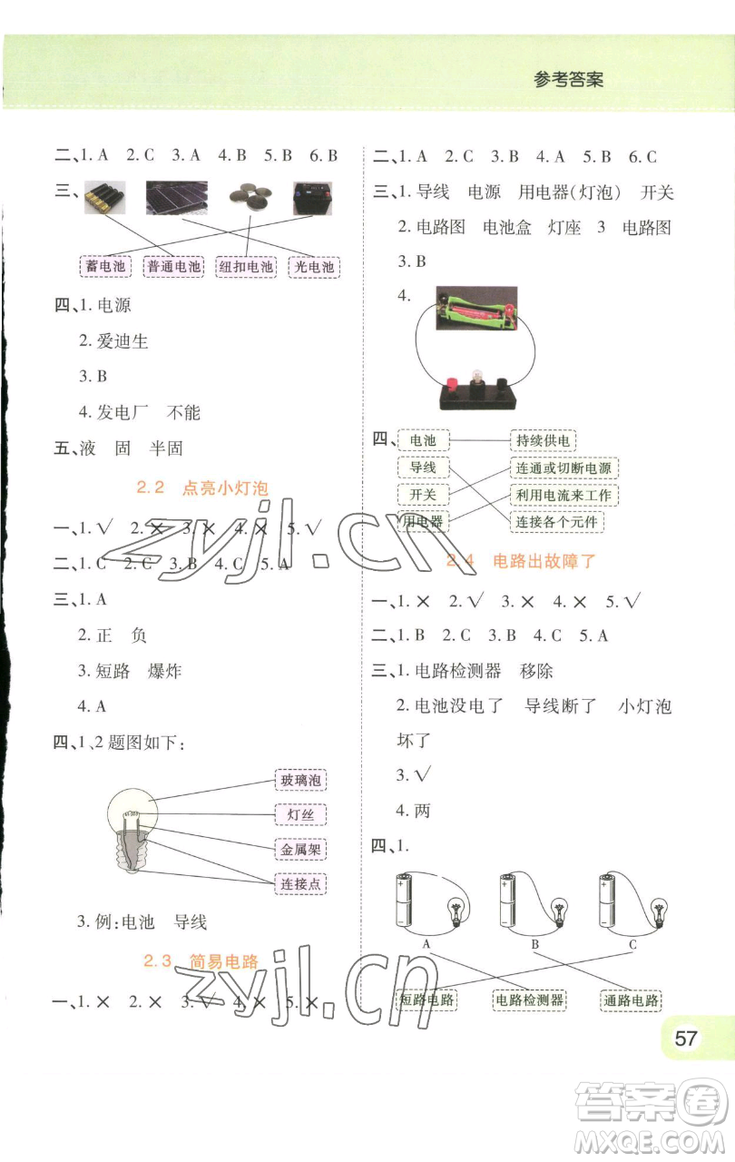 陜西師范大學(xué)出版總社有限公司2023黃岡同步練一日一練四年級(jí)科學(xué)下冊(cè)教科版參考答案