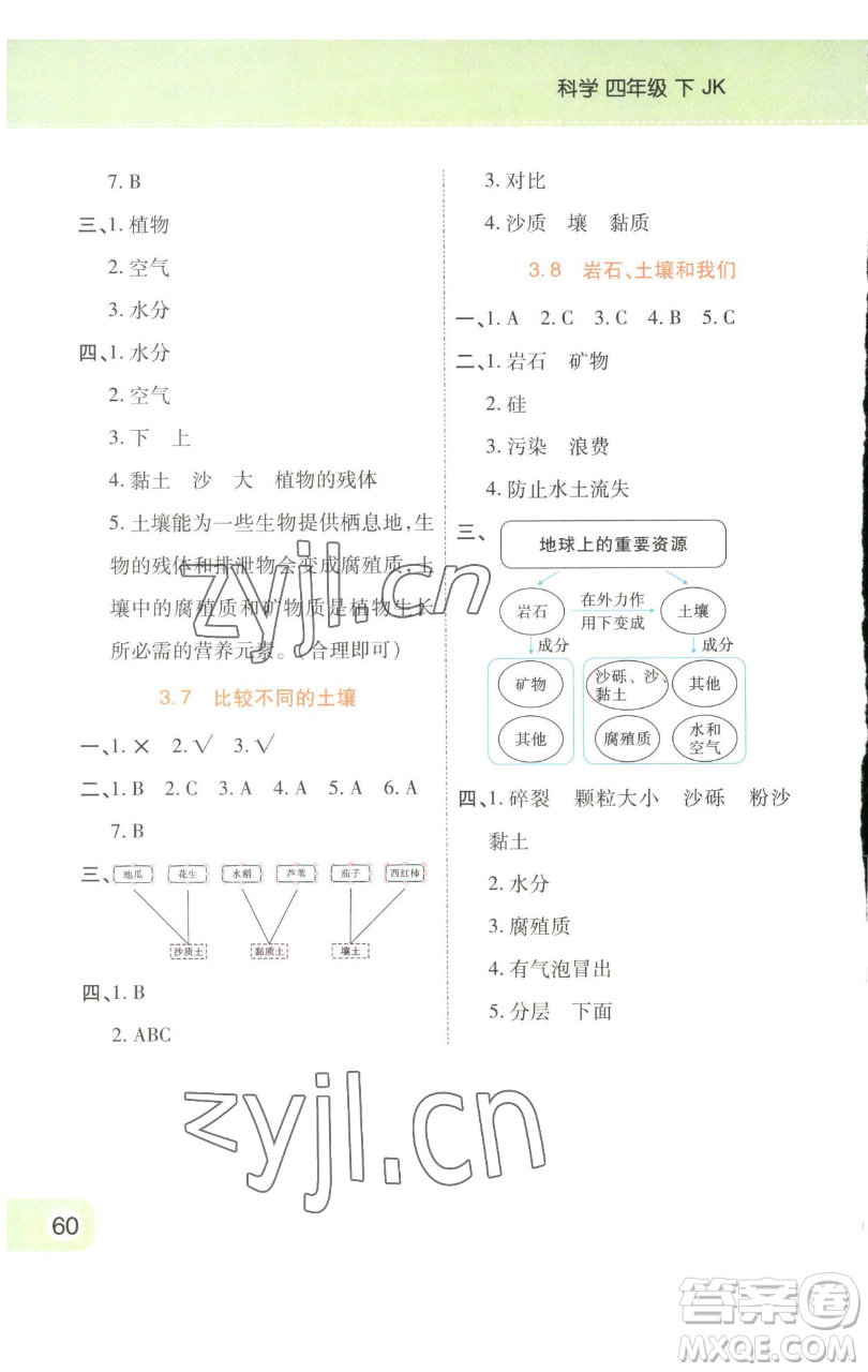 陜西師范大學(xué)出版總社有限公司2023黃岡同步練一日一練四年級(jí)科學(xué)下冊(cè)教科版參考答案