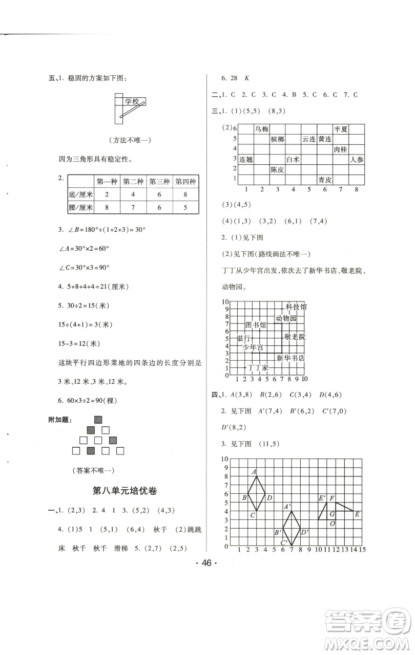 陜西師范大學(xué)出版總社有限公司2023黃岡同步練一日一練四年級(jí)數(shù)學(xué)下冊(cè)江蘇版參考答案