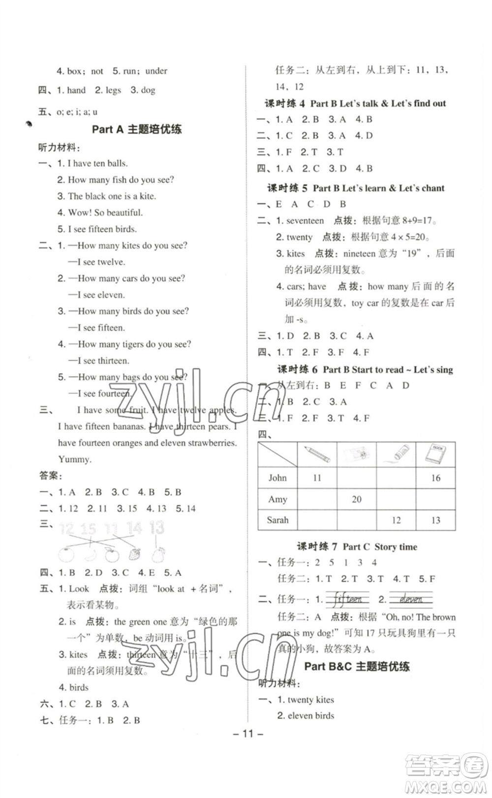 吉林教育出版社2023綜合應(yīng)用創(chuàng)新題典中點三年級英語下冊人教PEP版參考答案