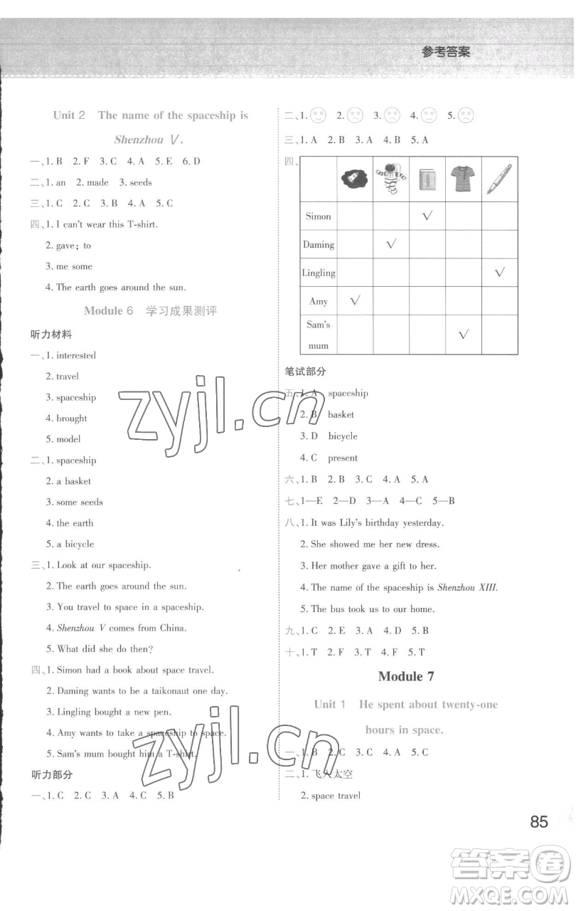 陜西師范大學(xué)出版總社有限公司2023黃岡同步練一日一練六年級(jí)英語(yǔ)下冊(cè)外研版參考答案