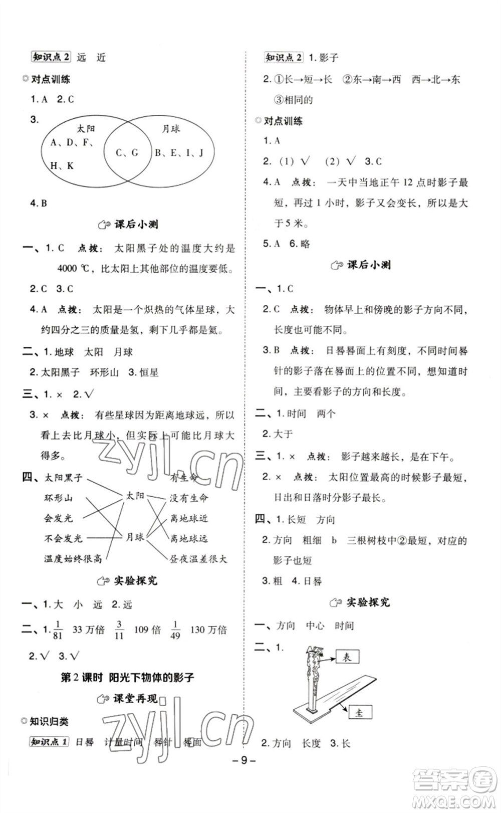 山西教育出版社2023綜合應(yīng)用創(chuàng)新題典中點三年級科學(xué)下冊教科版參考答案