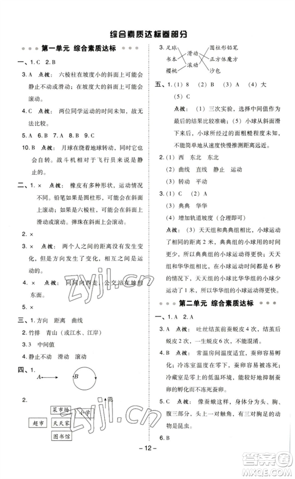 山西教育出版社2023綜合應(yīng)用創(chuàng)新題典中點三年級科學(xué)下冊教科版參考答案