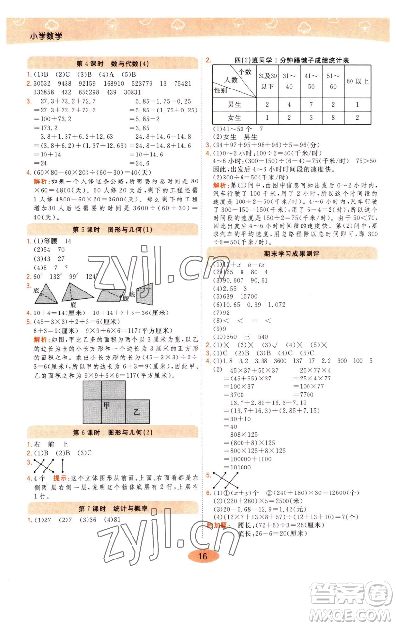 陜西師范大學(xué)出版總社有限公司2023黃岡同步練一日一練四年級數(shù)學(xué)下冊青島版參考答案