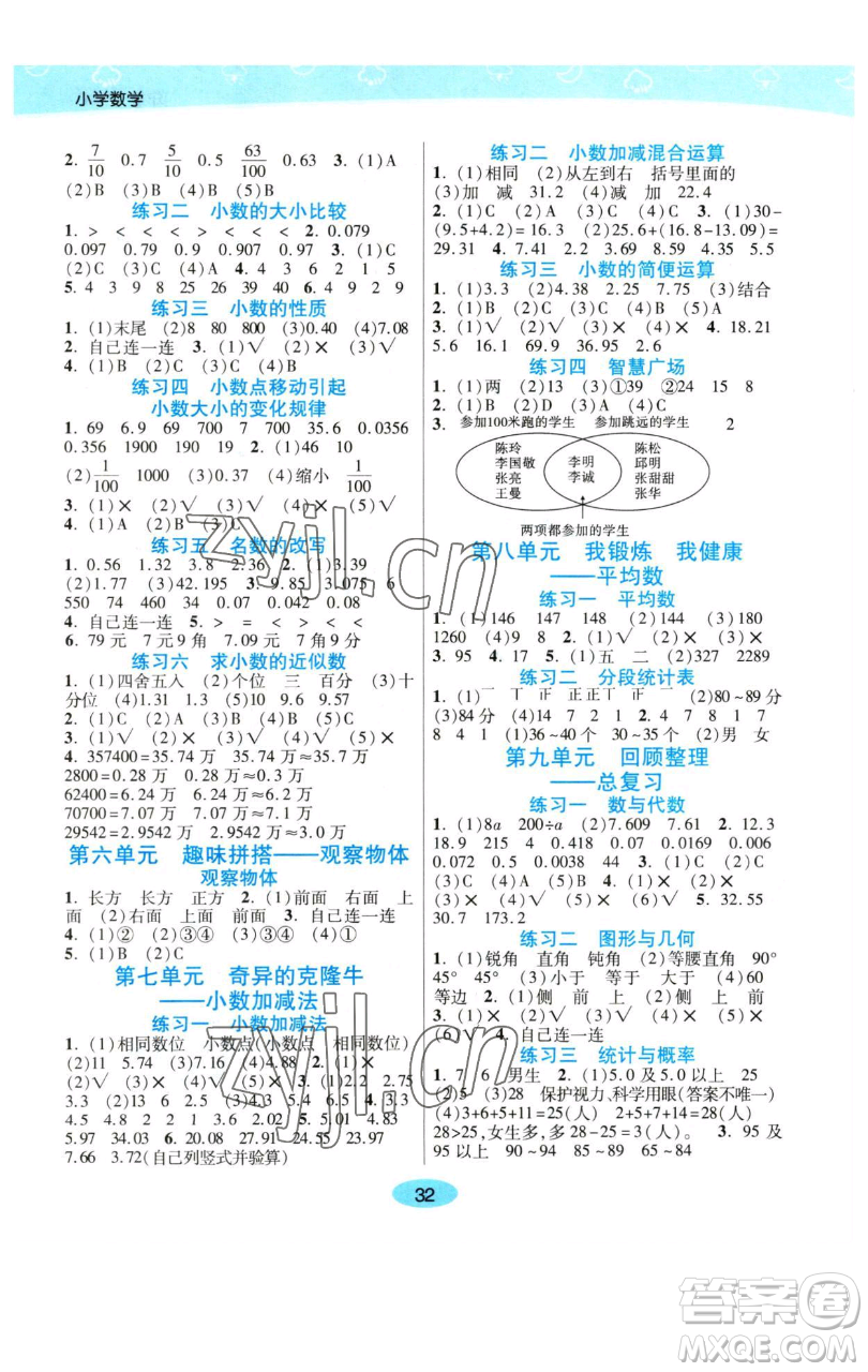 陜西師范大學(xué)出版總社有限公司2023黃岡同步練一日一練四年級數(shù)學(xué)下冊青島版參考答案