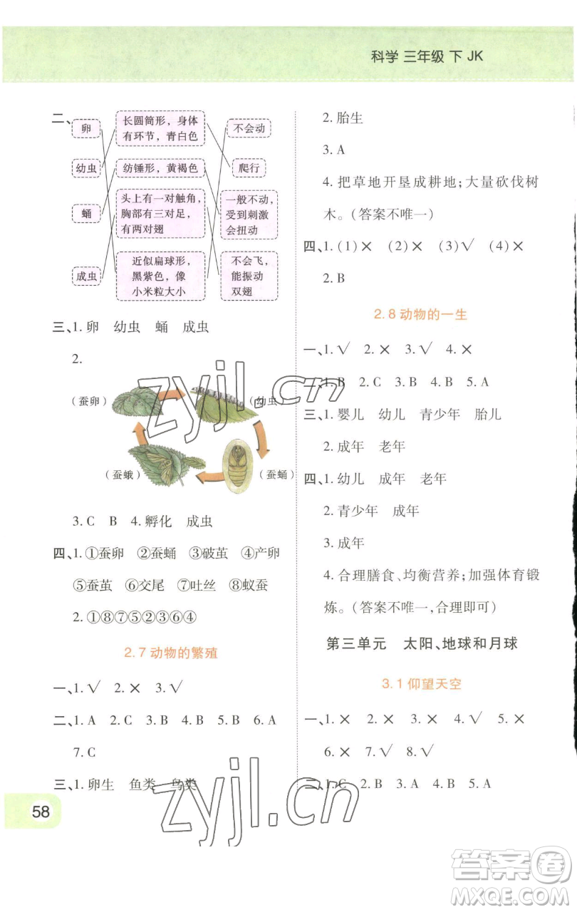 陜西師范大學(xué)出版總社有限公司2023黃岡同步練一日一練三年級(jí)科學(xué)下冊(cè)教科版參考答案