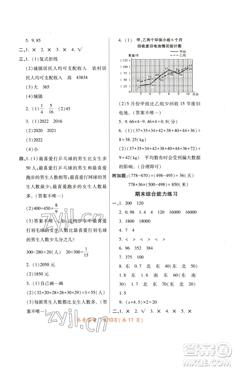 陜西師范大學(xué)出版總社有限公司2023黃岡同步練一日一練五年級(jí)數(shù)學(xué)下冊北師大版參考答案