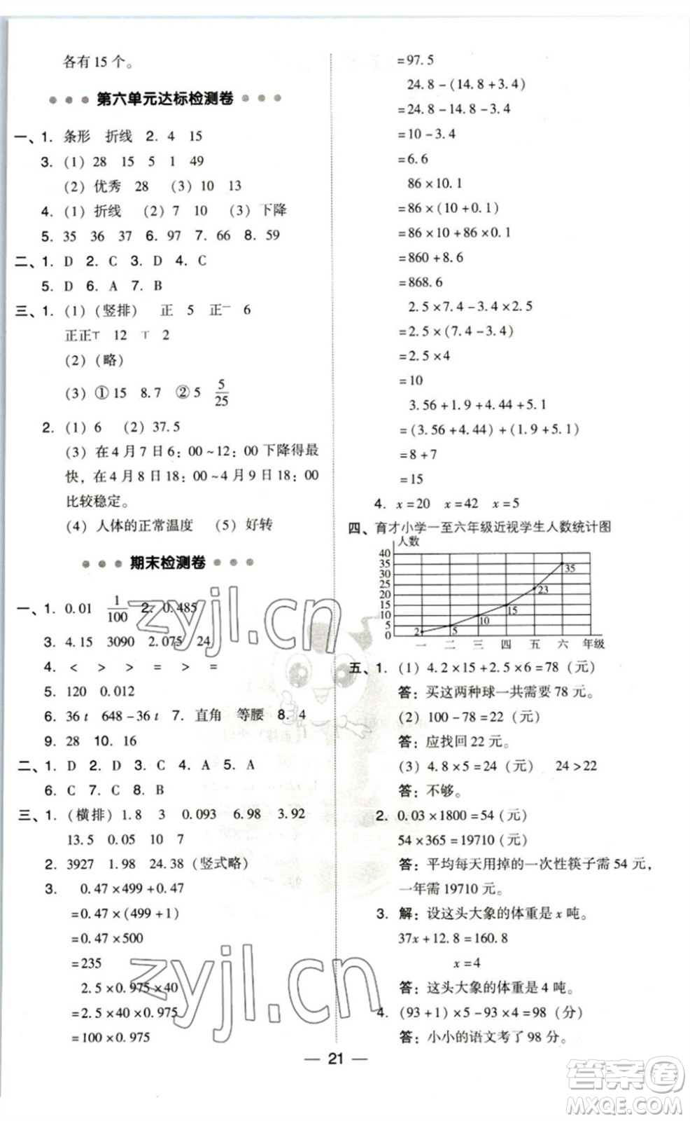 陜西人民教育出版社2023綜合應用創(chuàng)新題典中點四年級數學下冊北師大版參考答案