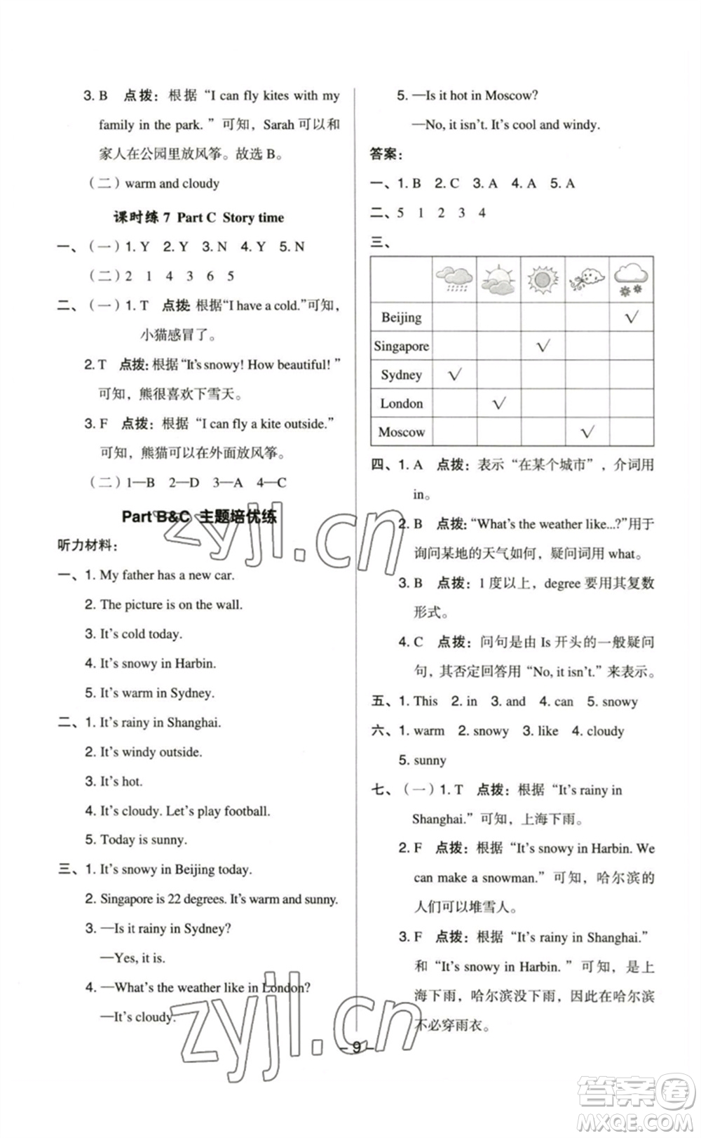 吉林教育出版社2023綜合應(yīng)用創(chuàng)新題典中點四年級英語下冊人教PEP版參考答案