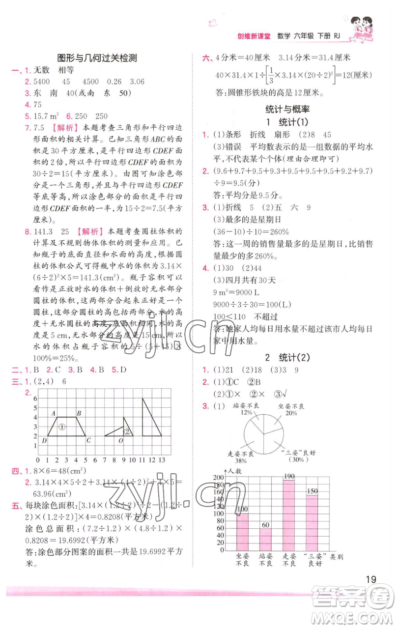 江西人民出版社2023王朝霞創(chuàng)維新課堂數(shù)學(xué)六年級下冊人教版參考答案