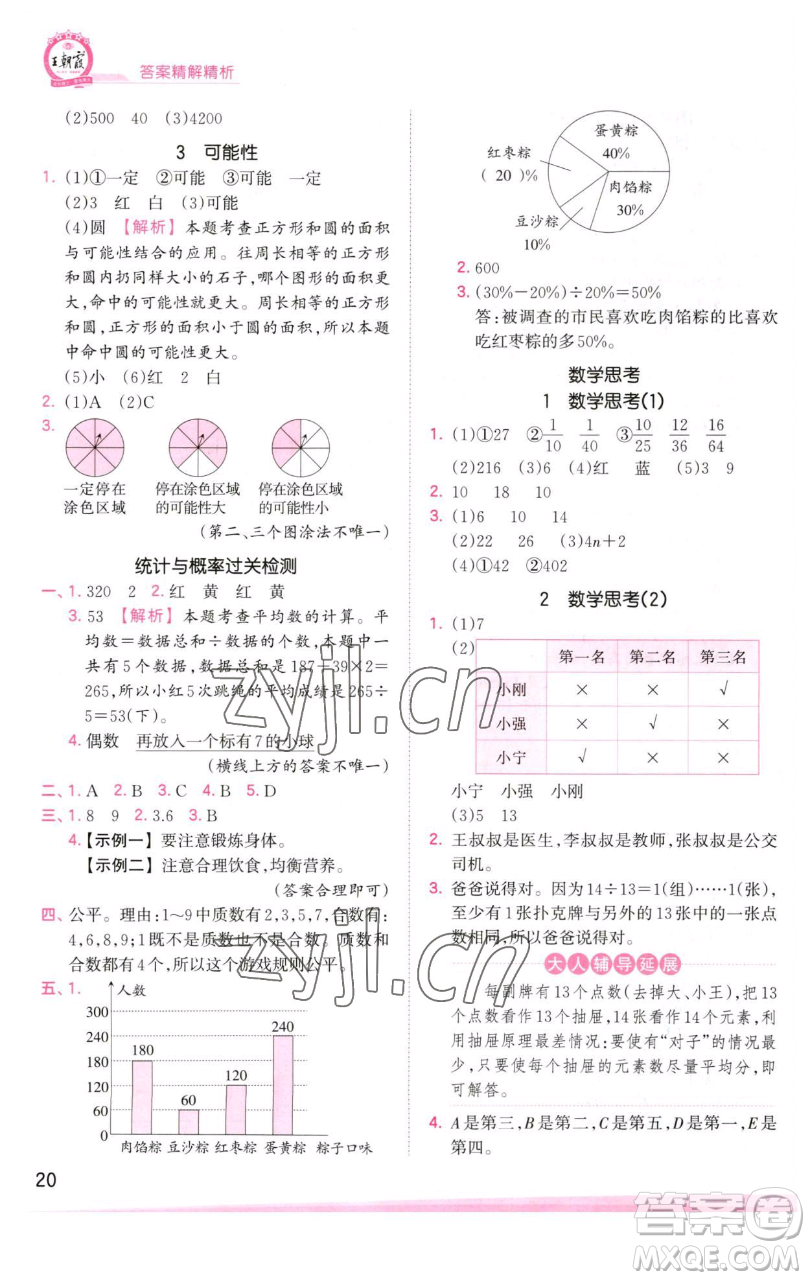 江西人民出版社2023王朝霞創(chuàng)維新課堂數(shù)學(xué)六年級下冊人教版參考答案