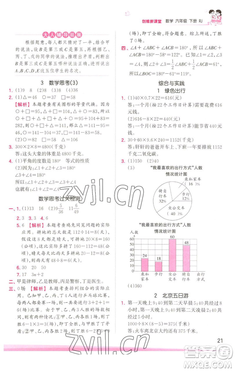 江西人民出版社2023王朝霞創(chuàng)維新課堂數(shù)學(xué)六年級下冊人教版參考答案
