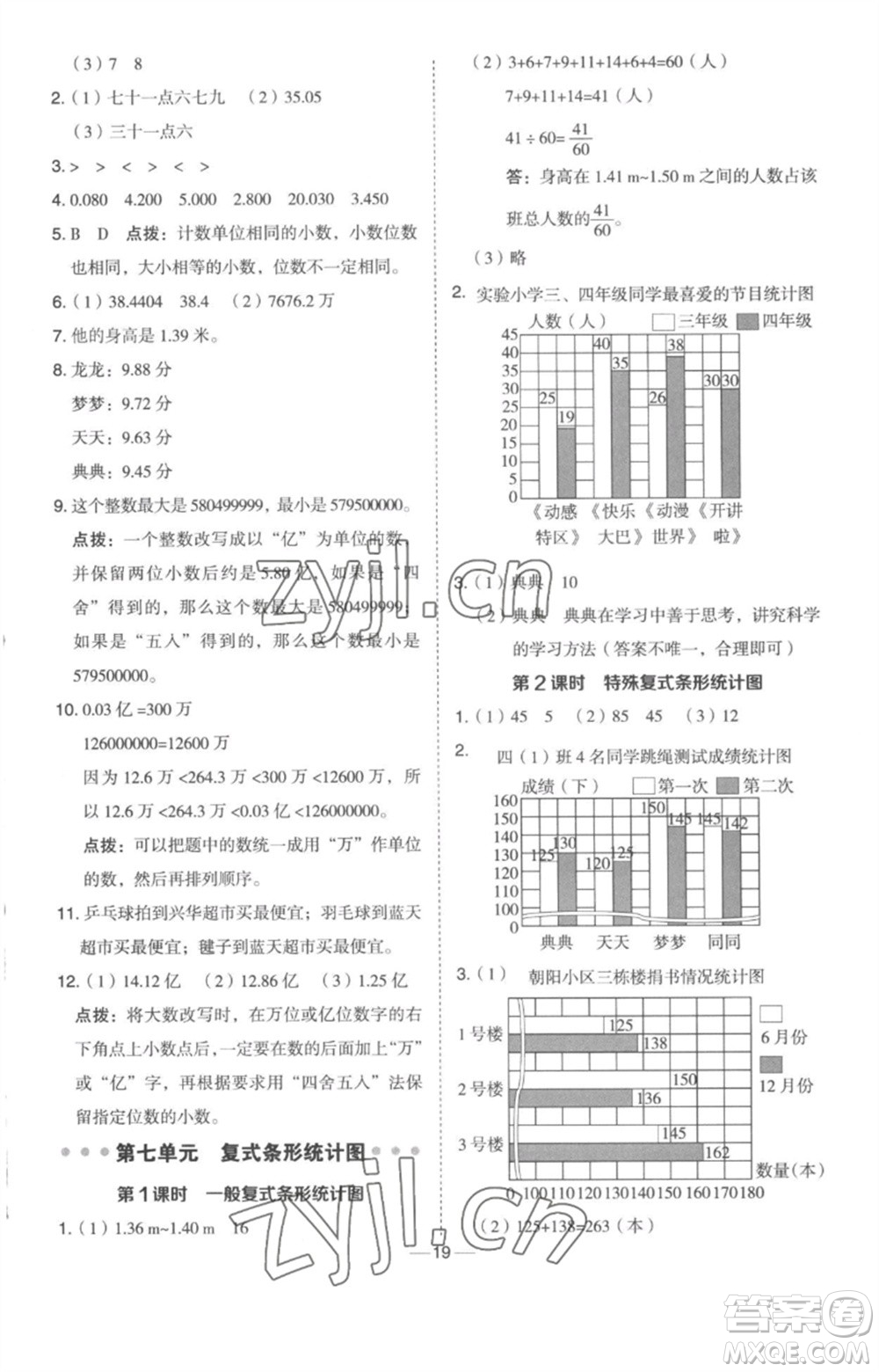 吉林教育出版社2023綜合應(yīng)用創(chuàng)新題典中點(diǎn)四年級數(shù)學(xué)下冊冀教版參考答案