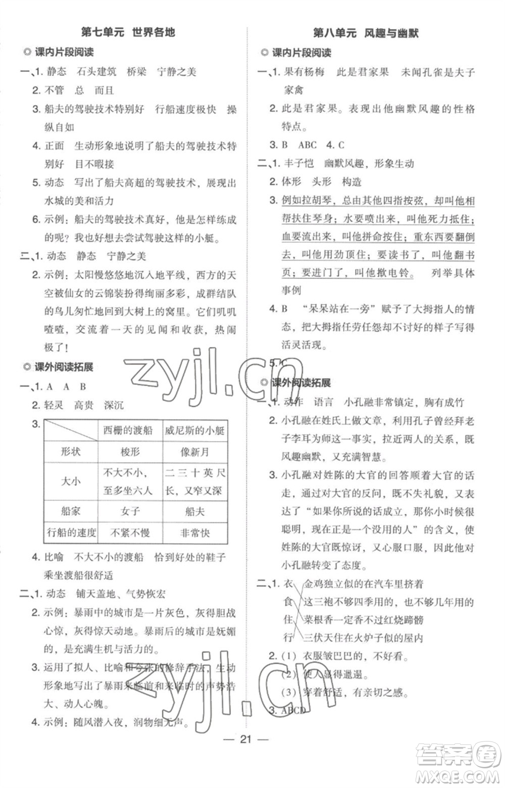 吉林教育出版社2023綜合應(yīng)用創(chuàng)新題典中點五年級語文下冊人教版參考答案