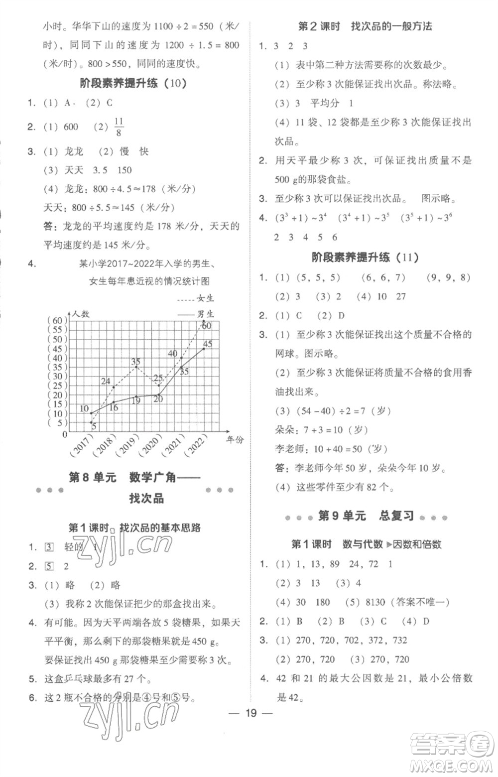 吉林教育出版社2023綜合應(yīng)用創(chuàng)新題典中點五年級數(shù)學(xué)下冊人教版浙江專版參考答案