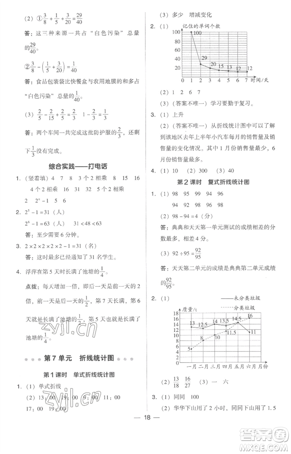 吉林教育出版社2023綜合應(yīng)用創(chuàng)新題典中點五年級數(shù)學(xué)下冊人教版浙江專版參考答案