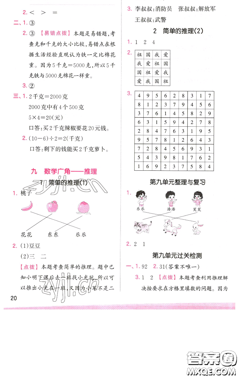 江西人民出版社2023王朝霞創(chuàng)維新課堂數(shù)學(xué)二年級(jí)下冊(cè)人教版參考答案