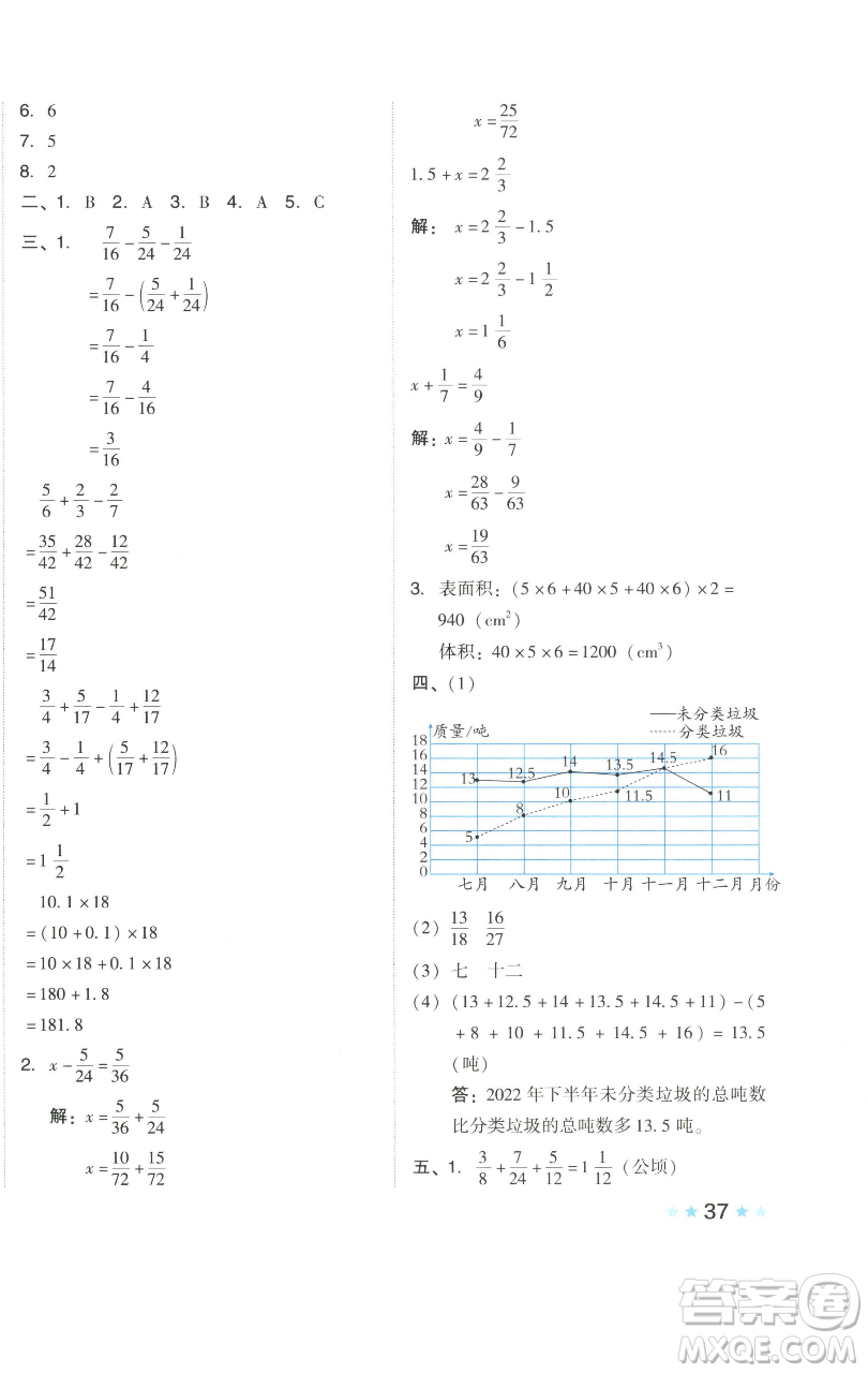 吉林教育出版社2023好卷五年級(jí)數(shù)學(xué)下冊人教版參考答案