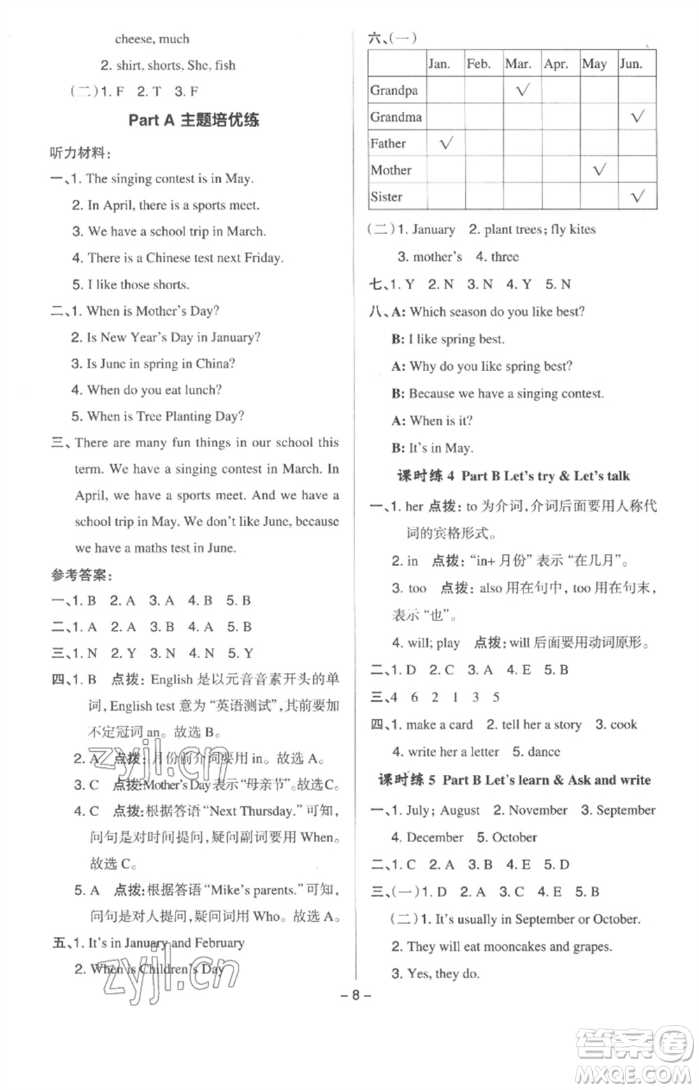 吉林教育出版社2023綜合應(yīng)用創(chuàng)新題典中點(diǎn)五年級(jí)英語(yǔ)下冊(cè)三起點(diǎn)人教版浙江專版參考答案