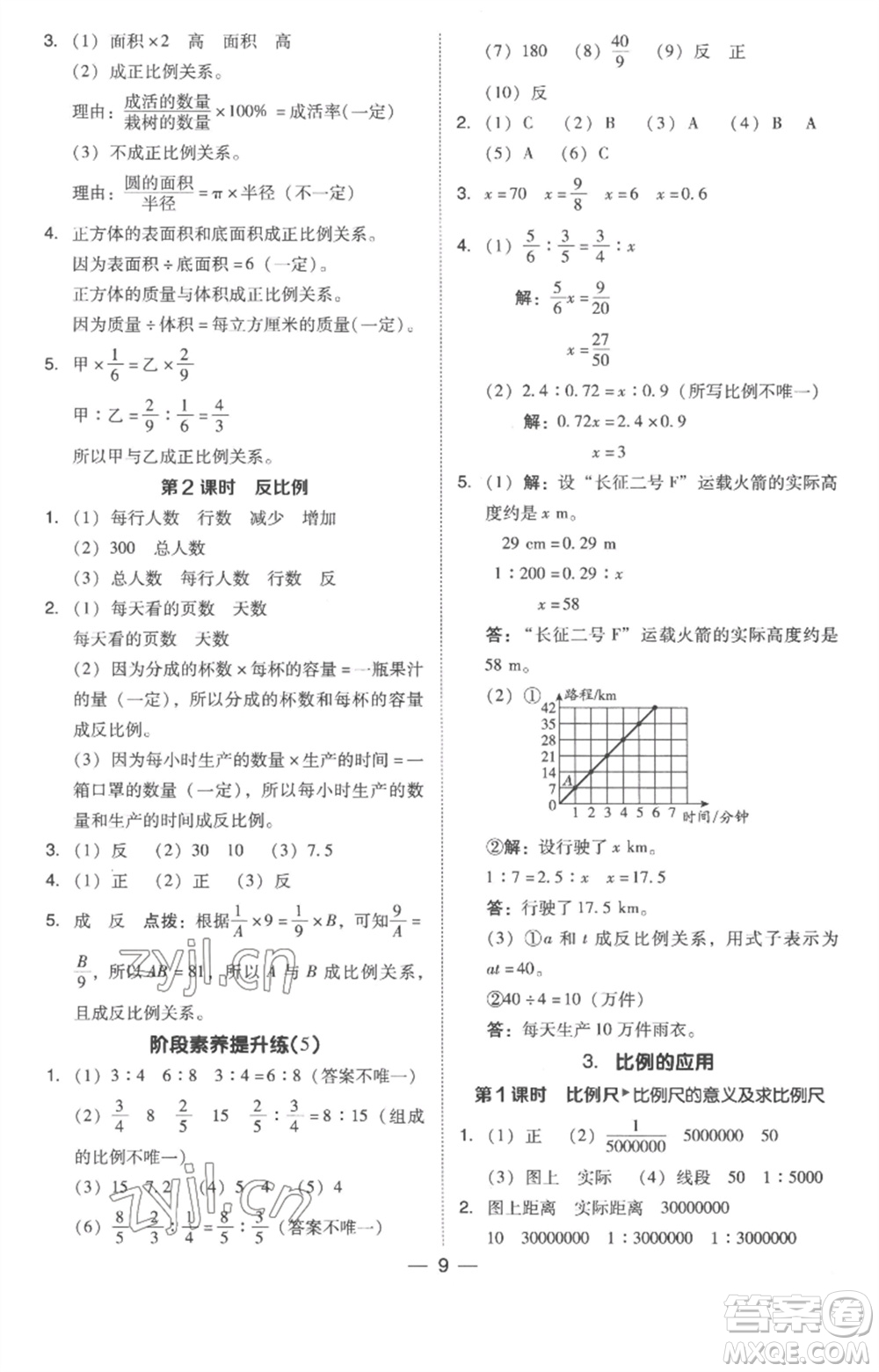 吉林教育出版社2023綜合應(yīng)用創(chuàng)新題典中點六年級數(shù)學(xué)下冊人教版浙江專版參考答案