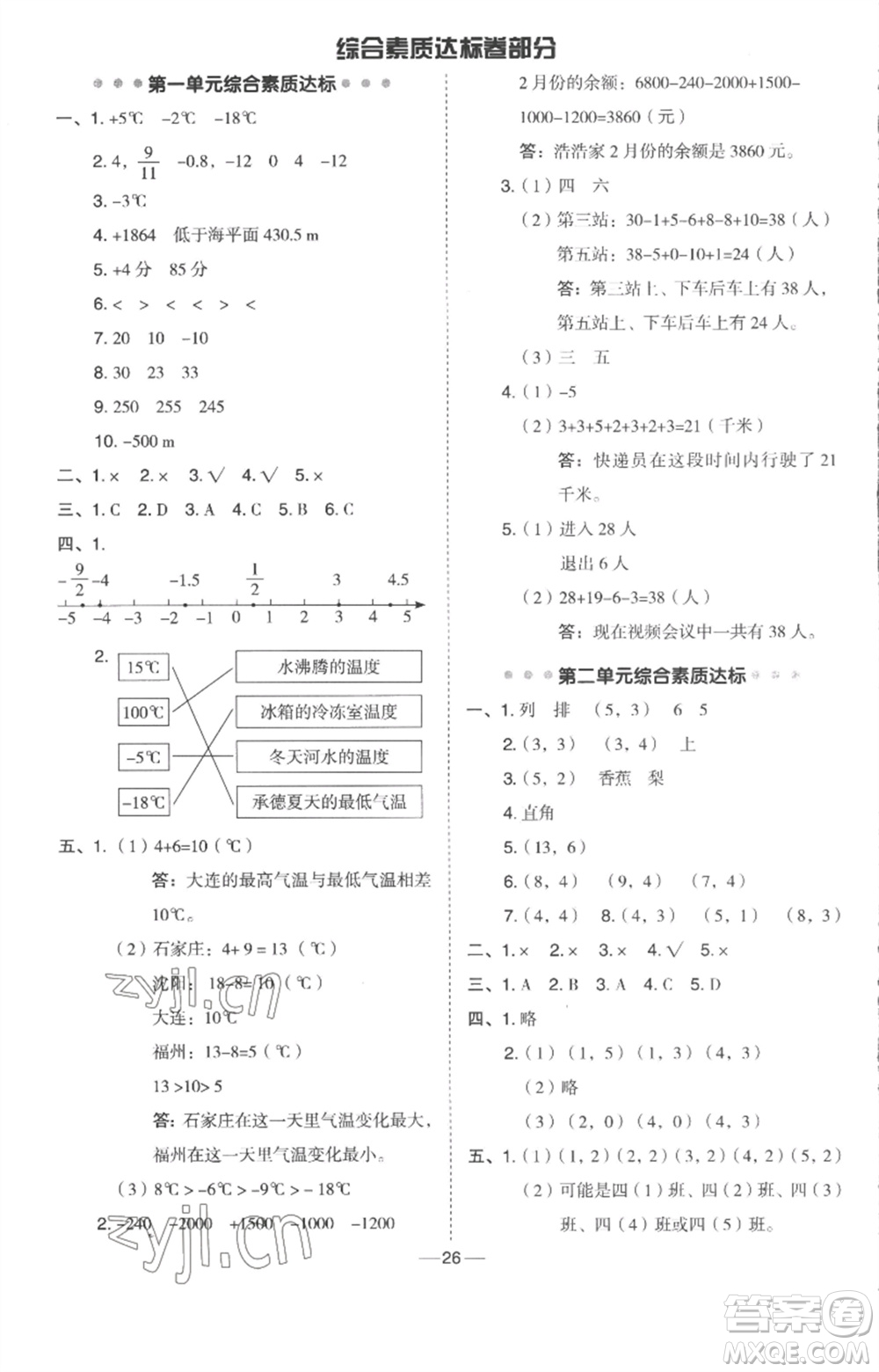 吉林教育出版社2023綜合應(yīng)用創(chuàng)新題典中點(diǎn)六年級數(shù)學(xué)下冊冀教版參考答案